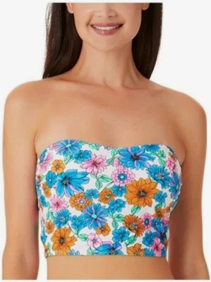 Long Line Bikini Swim Top Floral Print Medium CALIFORNIA WAVES $19 NWT - Image 1 of 4