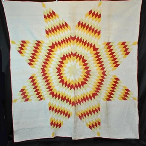 Antique Quilt Star Of Bethlehem 1930s, Hand Quilted, 8 Point Lone Star Quilt - Picture 1 of 12
