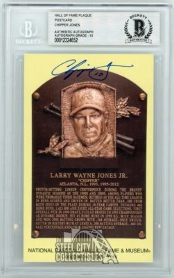 Chipper Jones Autographed Hall of Fame Plaque Slabbed Postcard - BAS 10 - Image 1 of 2