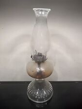 Vintage Alluring Clear Glass Pedestal Oil Lamp Large W/ Chimney Wick Ribbed Base