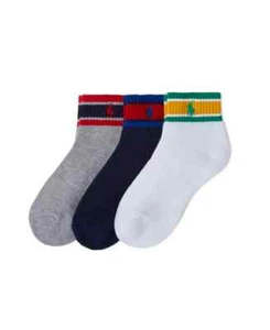 NEW $24 Polo Ralph Lauren Boys Stripe Quarter-Crew Socks 3-Pack Size 4-7 - Picture 1 of 3