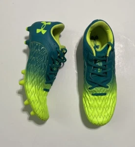 UNDER ARMOUR Size 9 Magnetico Clone Leather Soccer Cleats Neon Green Blue Mens - Picture 1 of 7