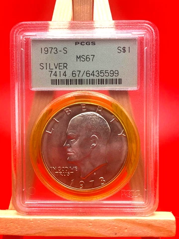 1973 S Eisenhower Dollar - Silver - OGH PCGS MS 67 Cover
