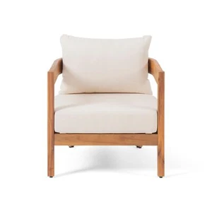 Brooklyn Acacia Wood Outdoor Club Chair with Cushions Beige Transitional - Picture 1 of 4