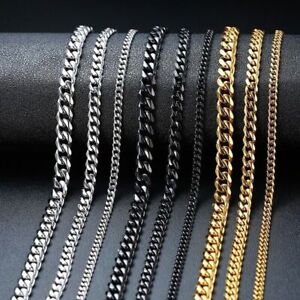 Stainless Steel Gold Cuban Necklace Mens Boys Curb Chain 3MM - 9MM