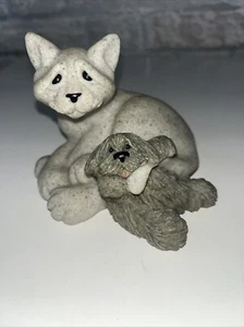 Quarry Critters Second Nature Designs Cat And Dog Carl And Don Figurine Vintage - Picture 1 of 8