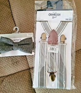 Suspender and Bow Tie Set for Kids Toddler Boys Ring Boy Matching Gray NEW - Picture 1 of 3