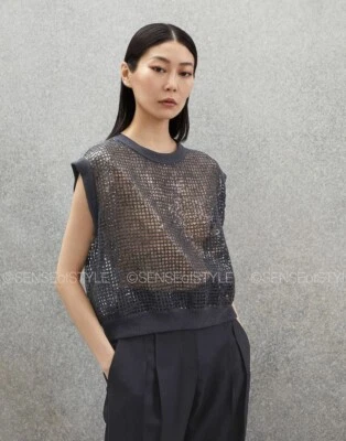 Brunello Cucinelli  Dazzling Net Embroidery T shirt Top Mohair Wool Vest Gray XS - Image 1 of 4