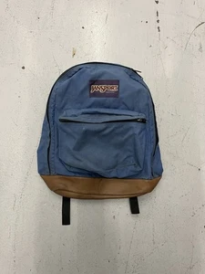 Vintage 90s JanSport Blue Suede Leather Bottom Backpack Made in USA Sack Bag - Picture 1 of 10