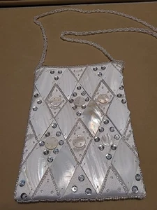 Vintage Mod by Design Mother of Pearl Purse Tile Beaded Hand Bag White 7" By5.5" - Picture 1 of 14