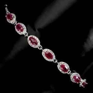 925 Sterling Silver Bracelet Oval Ruby 5x3mm Natural Gemstone Jewelry 7 Inches - Picture 1 of 13