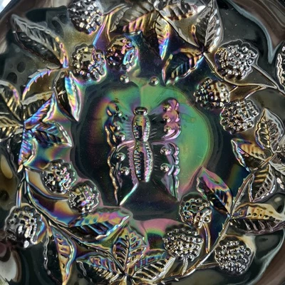 复古黑色嘉年华玻璃蝴蝶浆果 3 英尺碗 9 英寸 — 第 1/4 张图片