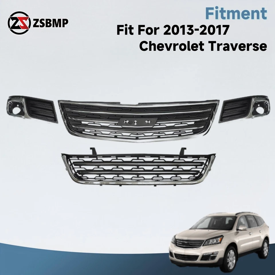 Front Bumper Grille Assembly Kit For 2013 2014 2015 16 2017 Chevy Traverse 4 pcs Foto 1 de 4