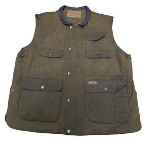 Outback Trading Men’s Overlander Oilskin Flannel Lined Leather Collar Vest Sz XL - Picture 1 of 7