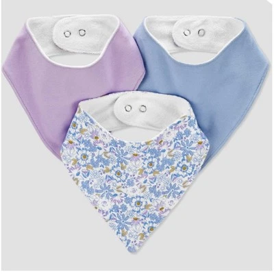 Nuevo Con Etiqueta, Carter’s Paquete de 3 Baberos Bandana Snap Floral, Azul, Violeta Foto 1 de 3