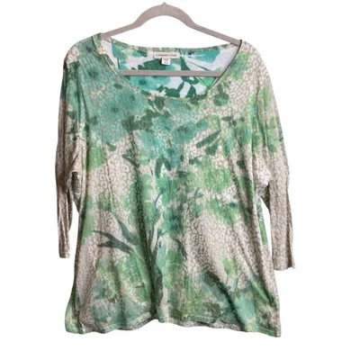 Top para mujer Coldwater Creek verde floral talla 1X estampado botánico costero boho Foto 1 de 4