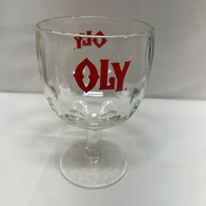 Vintage Stemmed Thumbprint Goblet Glass OLY Olympia Beer - Picture 1 of 2