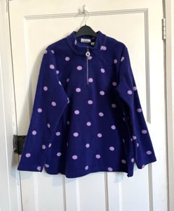 Quacker Factory Fleece Jumper Top Blue Pink Spots Size L Bust 48" - Picture 1 of 5