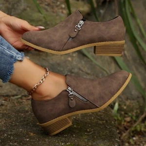 Women's Plus Size Boots with Square Heel High Heel Ankle Boots Side Zipper Point - Picture 1 of 23
