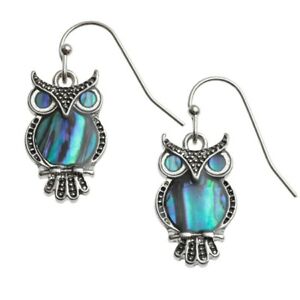 Wise Owl Earrings with Natural Paua Shell Inlay by Tide (Hypoallergenic). Boxed.