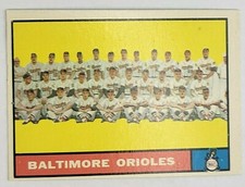 1961 Topps Baseball #159 Baltimore Orioles Team Card
