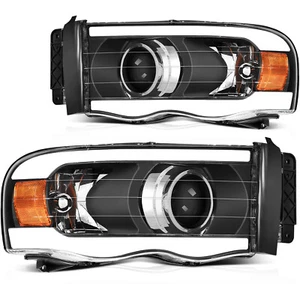 Headlights For 2002-2005 Dodge Ram Front Headlamps Pair Black - Foto 1 di 9