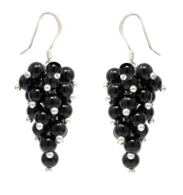 Orecchini IN Oro Forma D'Uva Onice & 925 Argento, Nero, Ø4mm , Orecchini, Donna - Immagine 1 di 2