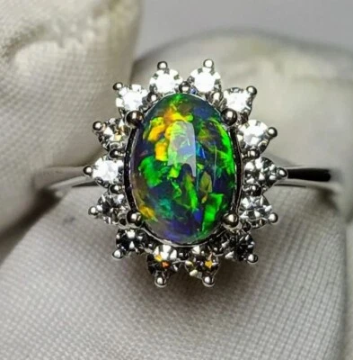 Anillo de ópalo negro natural declaración plata de ley 925 hechos a mano anillos de ópalo de fuego Foto 1 de 4