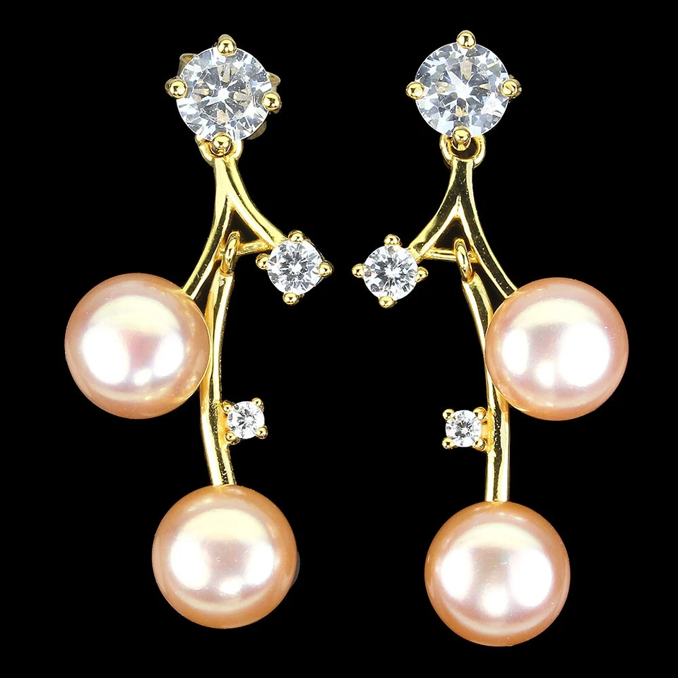 925 Sterling Silver Earrings Round Pearl 8mm Simulated Cz Gemstone Jewelry - Image 1 of 4