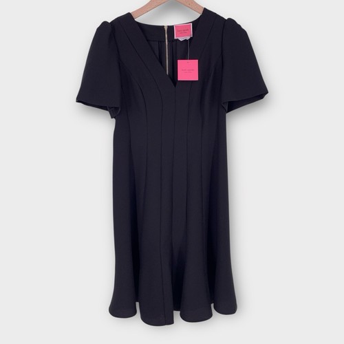 Abito donna nuovo con etichette Kate Spade New York panel crepe linea A tinta unita nero taglia 0 $348