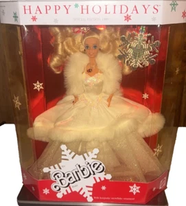 Barbie Vintage 1989 Felices Fiestas Muñeca Coleccionista con Adorno de Recuerdo - Totalmente Nueva - Imagen 1 de 11