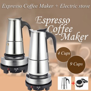 4/9 Cups Moka Coffee Maker Stainless Steel Espresso Italian Pot Electri