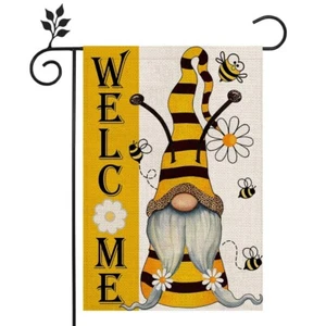Welcome Gnome Garden Flag 12×18 Inch Double Sided, Bees with Gnome Yard Decor - Picture 1 of 4