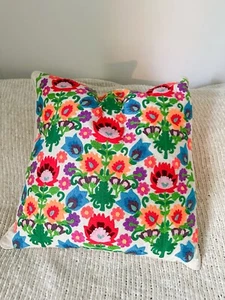 Karma Living Folk Art Floral Throw Pillow Cottagecore Spring Colorful 18" OOP - Picture 1 of 4