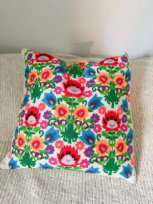 Karma Living Folk Art Floral Throw Pillow Cottagecore Spring Colorful 18" OOP - Image 1 of 4