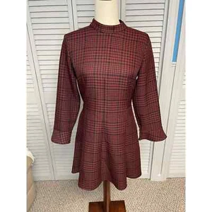 ZARA red black checkered 3/4 sleeve dress women's size medium - NWT - Picture 1 of 5