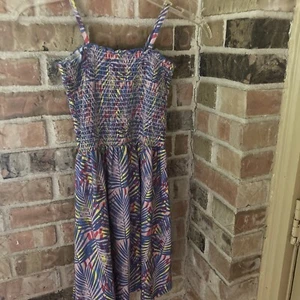 Girls Palm Frond tree tropical dress 10 Sundress BCBG blue Hawaiian Luau Cruise - Picture 1 of 6
