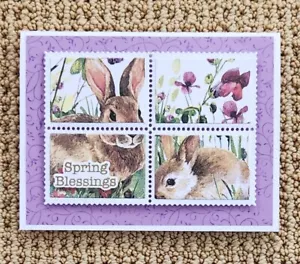 CARD KIT Handmade HAPPY EASTER Bunny Rabbits 4 Cards With Envelopes - Picture 1 of 3
