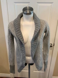 Athleta Gray & White Striped Knit Cardigan Sweater, Size S - Picture 1 of 5