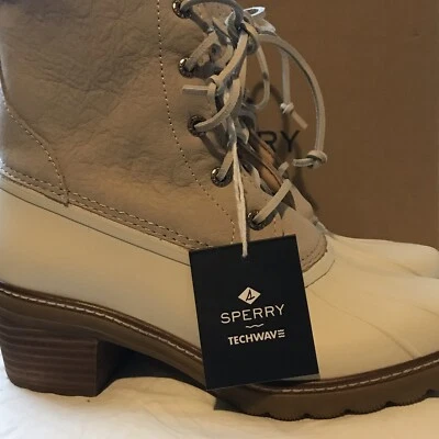 NEW Sperry Top Sider Women’s Size 9 M Saltwater Heel Leather Boots Ivory 85829 - Image 1 of 4