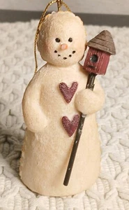1999 Deb Strain Snowman with Birdhouse & Hearts Folk Art Christmas Ornament  - Picture 1 of 8
