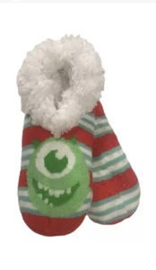 Disney Kids Green Sherpa Monster Inc Christmas Holiday Slippers Socks 4-10 NWT - Picture 1 of 1