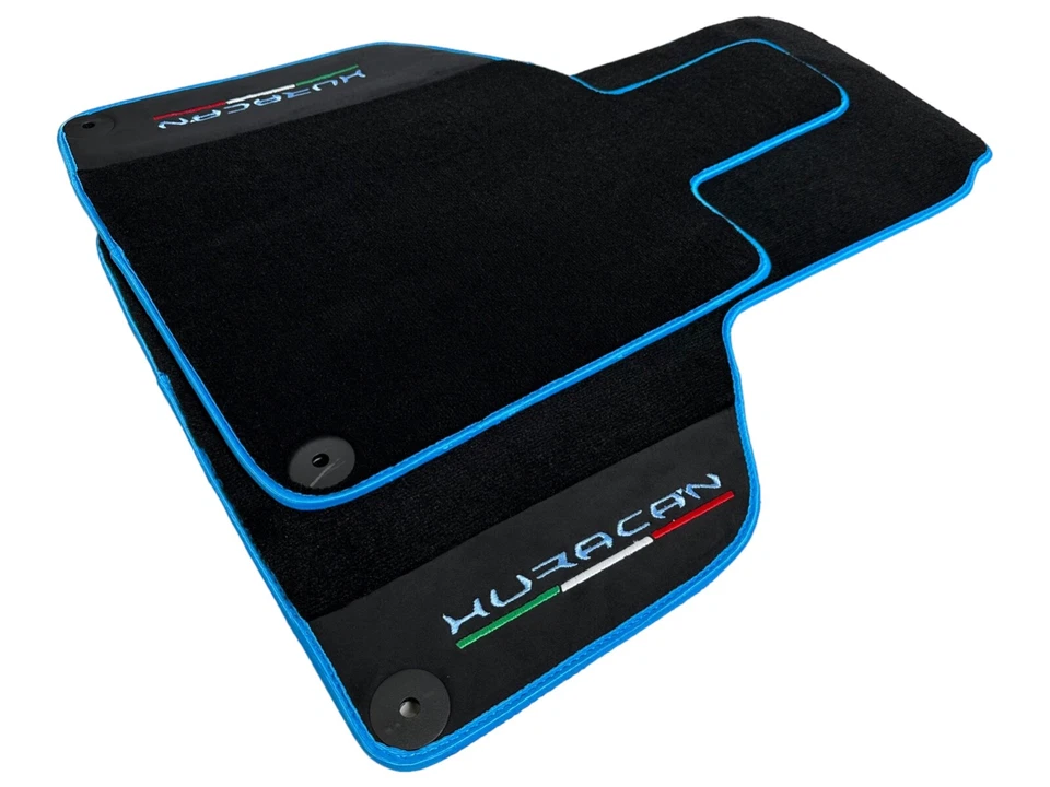 Black Floor Mats For Lamborghini Huracan 2014-2023 Tailored Light Blue Trim - Imagen 1 de 4