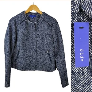New Apt 9 size Medium Professional Blazer career Blue Tweed jacket Zip Up NWT - Picture 1 of 9