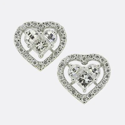 Multi Diamond Cluster Heart Earrings - Image 1 of 4