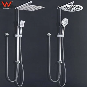 WELS 8/10/12" Square/Round Rain Handheld Twin Shower Head Sliding Rail Arm Set - Picture 1 of 70