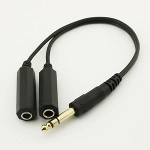 Audio Speaker MIC Cable 6.35mm 1/4" Male to 2 x Female Stereo Splitter Cord 1FT - Picture 1 of 5