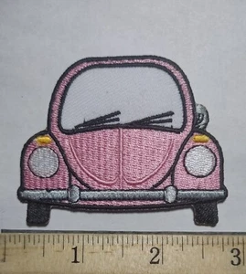 Pink Beetle Car Patch High Quality Embroidered Iron on Sew on - Picture 1 of 1