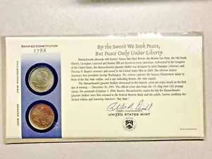 U.S. Mint 2000 Massachusetts P&D Quarters 1st Day Cover Set 2 Coins #15365 - Picture 1 of 3