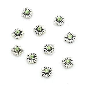 Silver Plated Metal Sliders Spacer Beads With Green Swarovski Crystal 10 Pieces - Picture 1 of 3